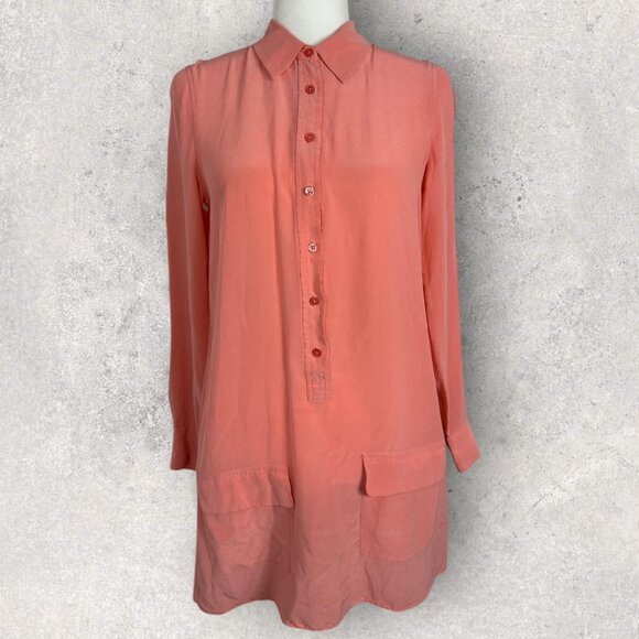 Equipment 100% Silk Lucida Shirtdress Coral Pink Peach Womens Size Small Dress S - Picture 3 of 13